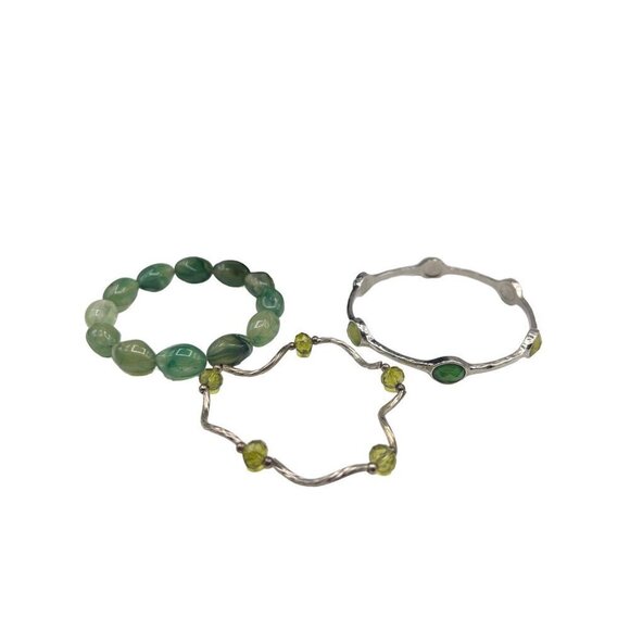 Vintage Multi-Strand Necklace & Bracelets Set - Green & Silver - Picture 3 of 8